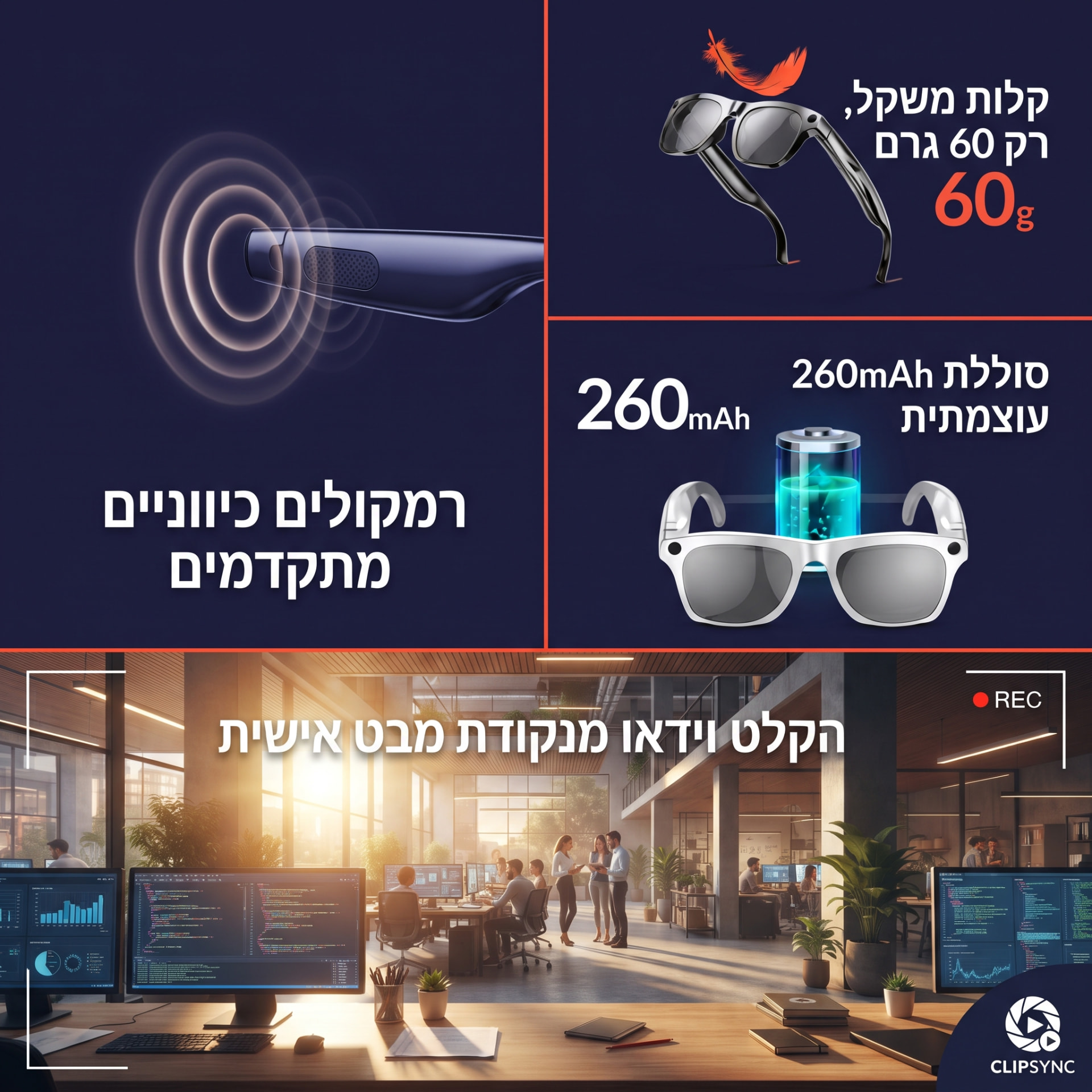 Overview of the main features of CLIPSYNC glasses